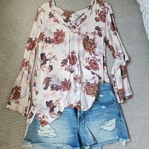 Free People tunic with floral pattern, shades of taupe, XS